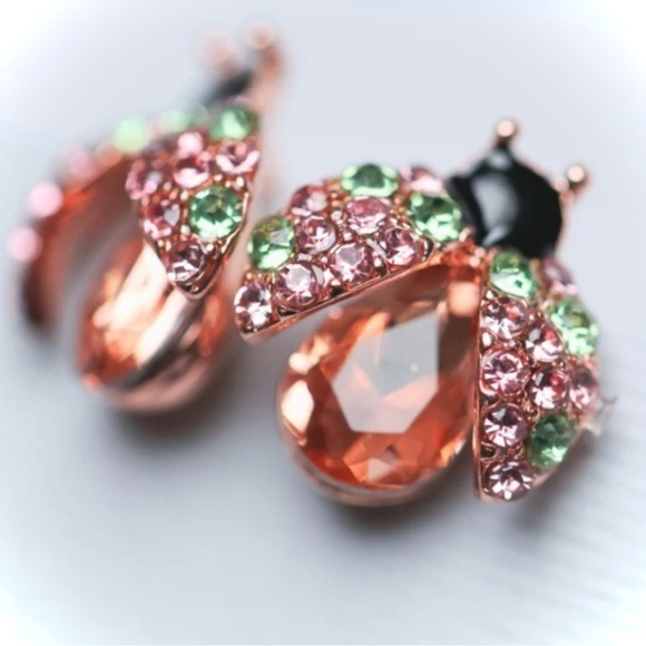 CLEARANCE Ladybug Rhinestone Small Dainty Earrings NEW Pave Studs Summer - Picture 1 of 11